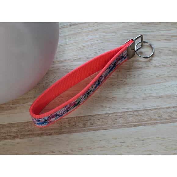 Floral Keychain Wristlet Handmade Boho‎ Fabric Key FOB Sturdy Daisy Flower Neon - Picture 5 of 7
